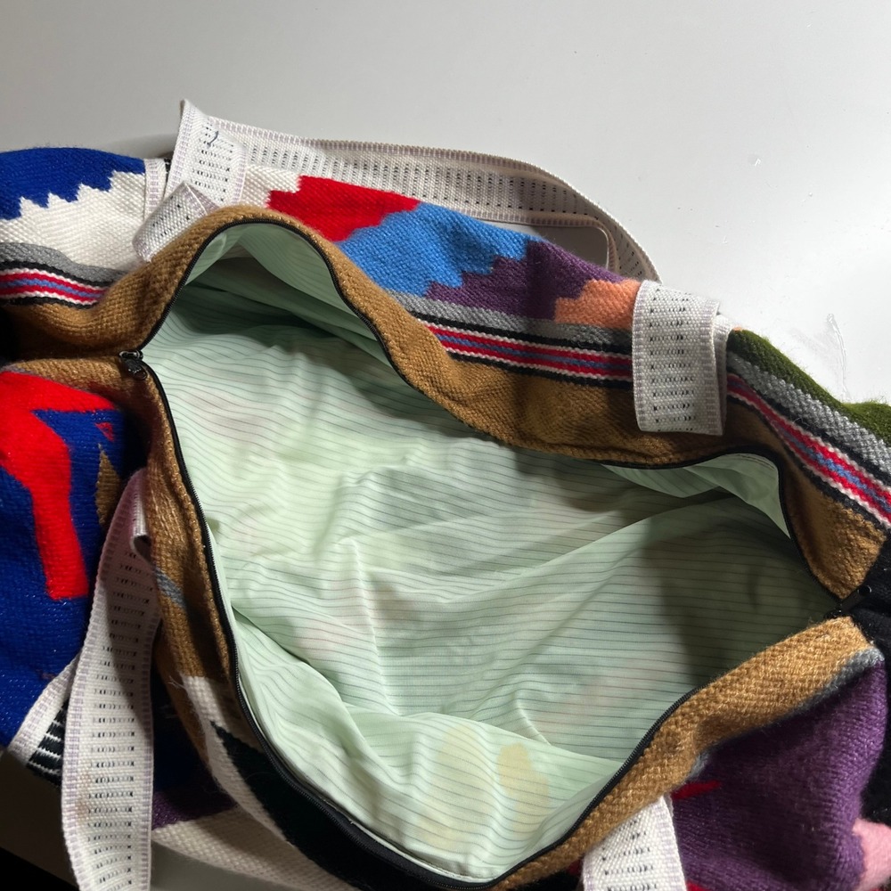 Handwoven Wool Geometric Bird Duffel Bag Multi Color Boho Weekender Tote - Picture 2 of 7